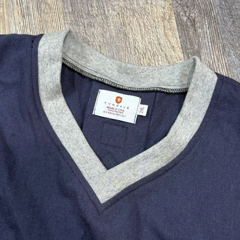 Tyndale FR Flame Resistant Navy Blue V-Neck Sweatshirt Mens 2XL HRC 2 USA